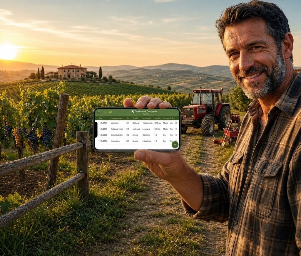 Agricoltore toscano con Quaderno di Campagna Digital